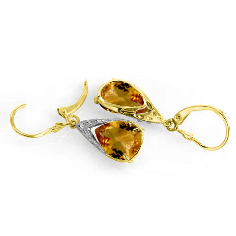 Pendientes de oro macizo de 10 quilates de 14 quilates con cierre de palanca de citrino natural Foto 2 de 4