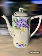 Vtg Nippon Coffee Pot Antique Violets Great Condition  Porcelain Purple Yellow