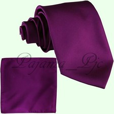 New Microfiber Satin Solid Neck tie and  Pocket Square Hankie Set wedding Prom