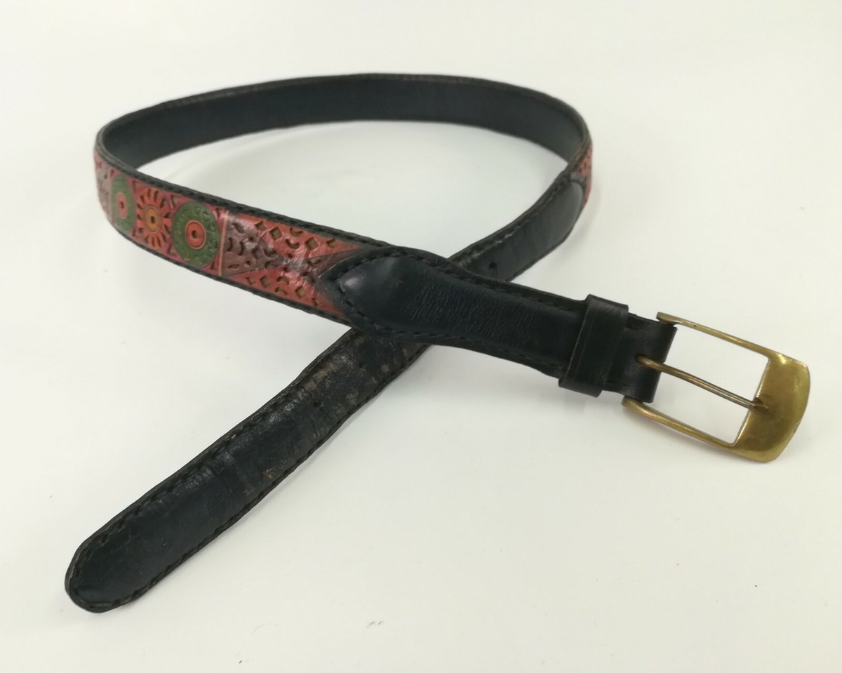 Geometric Buckle Black leather Belt Sz.32 Handmade Geometric Black Leather Belt, Silver Buckle Loop  main image 2