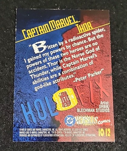 1995 FLEER MARVEL vs DC HOLO FX 10/12 #10 CAPTAIN MARVEL VS THOR - Picture 4 of 4