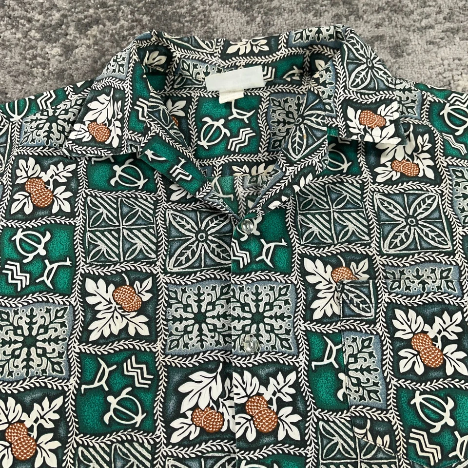 Vintage Malihini Hawaiian Shirt Mens XL Green Tiki Sea Turtle Print 70s 80s USA Foto 2 de 4