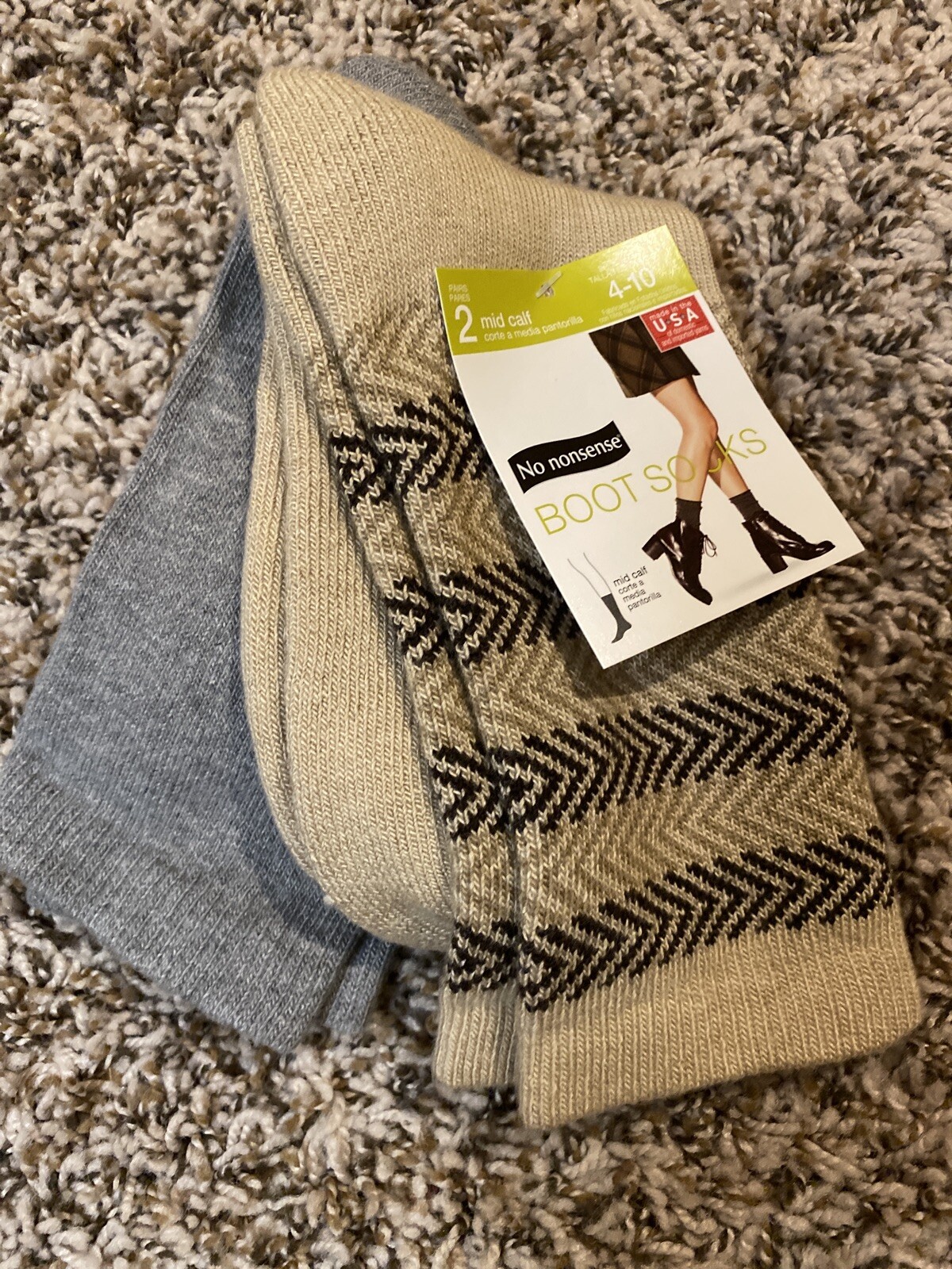 No Nonsense Geo Stripe Pattern Mid Calf Boot Socks, Women's, Size: 4-10, Gray