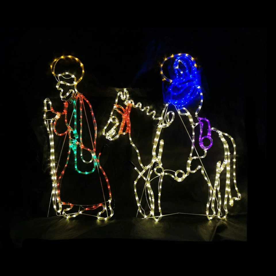 Christmas LED Motif Mary Riding Donkey with Joseph Nativity 93 x 101cm Indoor Ou