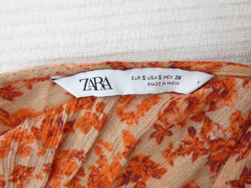 Zara Dress Midi Maxi Floral Orange Tie Straps Empire Waist Smocked Tiered size S - Picture 6 of 14