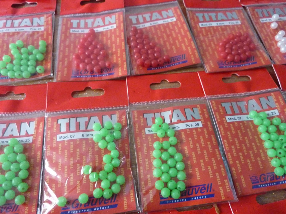 Lot 84 paquets de 25 perles TITAN GRAUVELL peche surfcasting mer bateau traine - Imagem 2 de 4