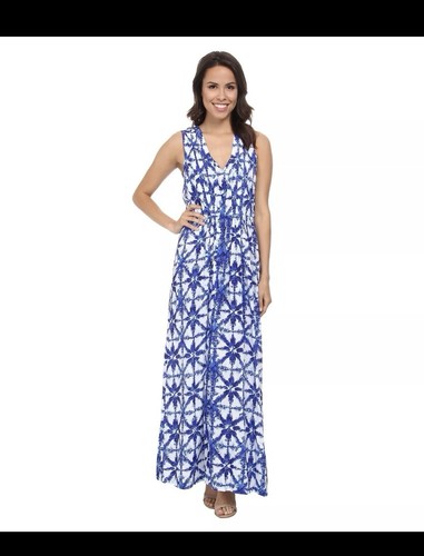 MICHAEL KORS Women's Glazed Tile Maxi Dress Royal SIZE 8 BLUE WHITE #35 - Picture 11 of 12