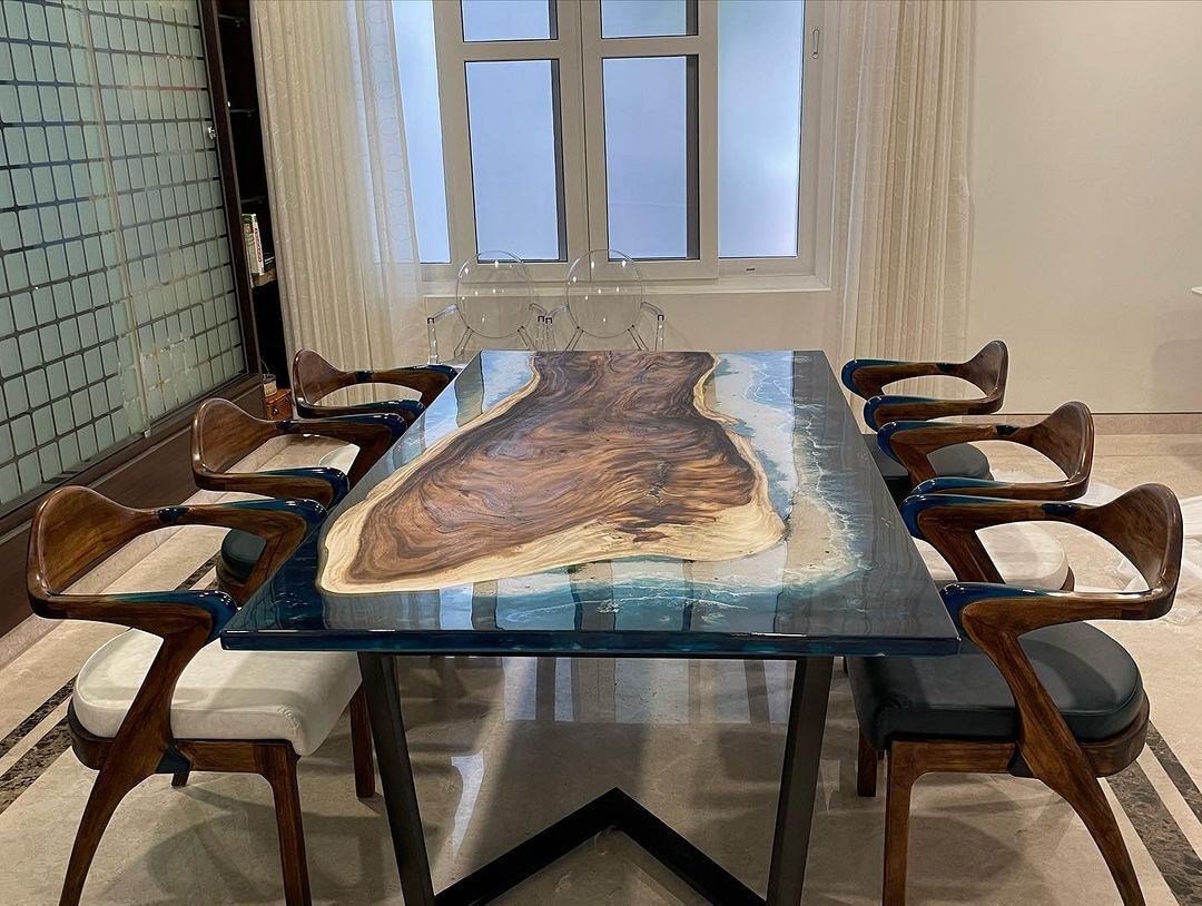 Ocean Wave Dine Table, Epoxy Resin Table, Custom Dining Table, Special Table top