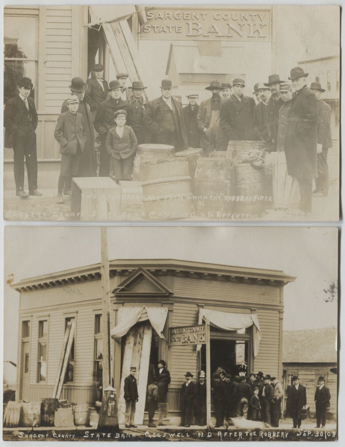 2 1908 Sargent State Bank Robbery Cogswell North Dakota Real Photo