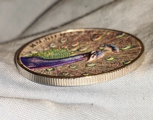 Pfau Silbermünze Pracht Leben Queen Elizabeth II stolze Schwanzfedern alt - Bild 13 von 24
