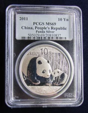 2011 1oz Silver Panda China People's Republic PCGS MS69