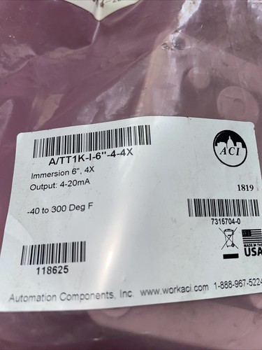 ACI A/TT1K-I-6” 4-4X Temp Sensor 6” Probe 1/2” MPT W 4-20mA Temperature Transmit - Picture 2 of 11