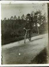 Man on bike country road promenade, photo glass plate VR6L6