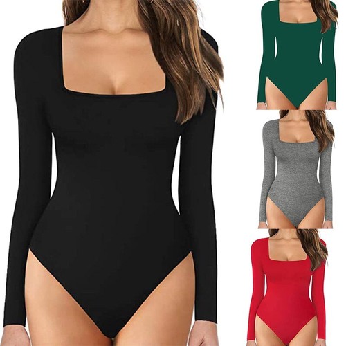 Women Long Sleeve Bodysuit Leotard Turtleneck Slim Jumpsuit Bodycon S-2XL - Picture 20 of 53