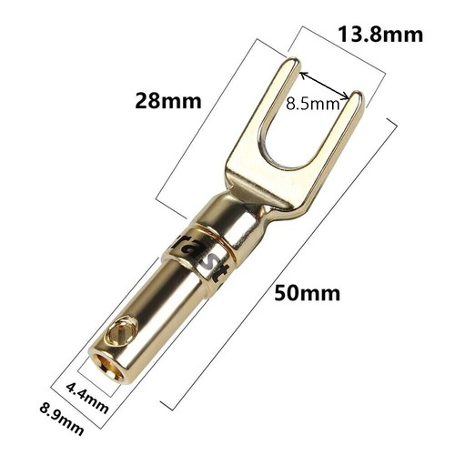 8pcs Y Spade Fork Plug Gold Plated Screw Set HiFi Audio Speaker Cable Connector - Picture 3 of 12
