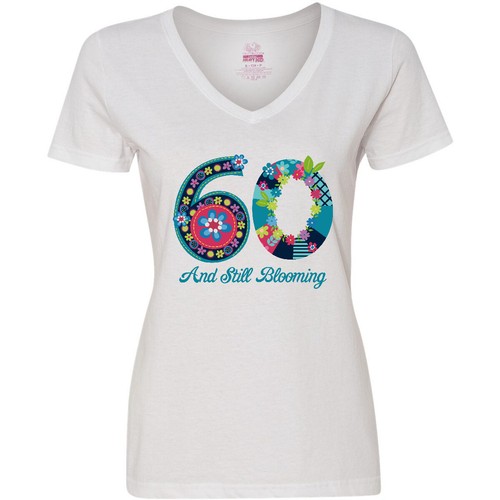 Inktastic Blooming 60th Birthday Women's V-Neck T-Shirt Flower Whimsical Power