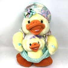 Vintage 1993 Plush Creations Yellow Mother Duck Baby Duckling Easter Cuddles