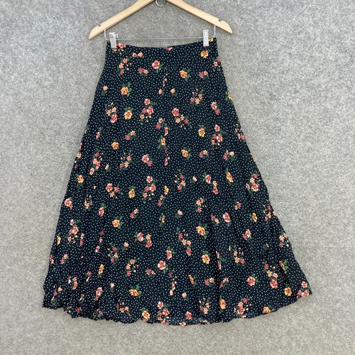 Sportsgirl Skirt Womens 8 Black Polka Dot Floral Elastic Waist Maxi Zip