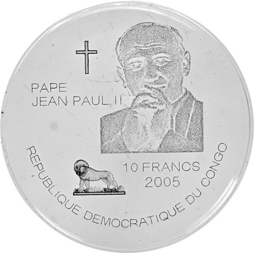 CONGO. 2005, 10 Francs, Acrylic - NGC MS70 - Top Pop 🥇 Pope John Paul II