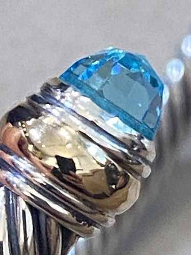 USADO David Yurman Plata Esterlina TOPACIO AZUL Y ORO 14K 5 mm PUÑO PEQUEÑO - Imagen 9 de 20