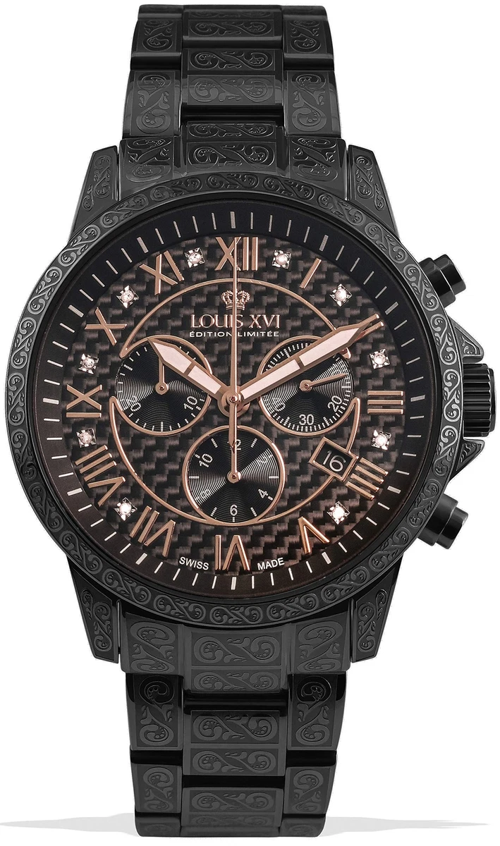 LOUIS XVI Men s Palais Royale Black Black Carbon Dial Swiss Made