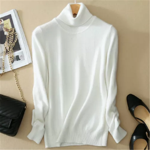 Damen Schmal Strick Rollkragen Kaschmir Pullover Pulli Gummizug Kuschelpullover - Bild 22 von 36