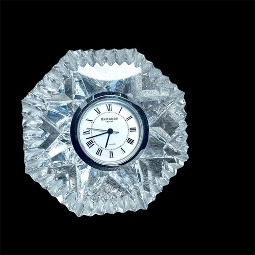 Waterford Crystal Clock Seashell Design Desk Size 3" Shell Shape Ireland Vtg