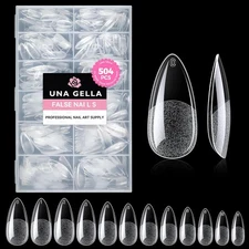 UNA GELLA Almond Gel Nail Tips 504PCS, Medium Clear Full Cover Soft Press On