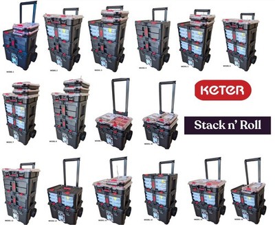 Keter Stack N Roll Modulares Aufbewahrungssystem Organizer Wagen Werkzeugkiste Mobil Neu Sets