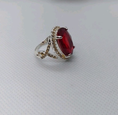 Collar colgante de diamantes de imitación rojos Parure NRQ, pendientes colgantes y anillo, talla 8 - Imagen 17 de 24