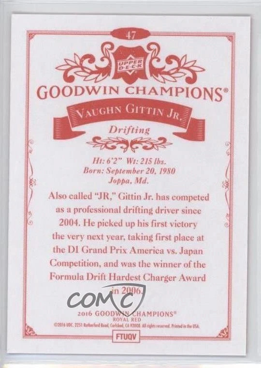 2016 Upper Deck Goodwin Champions Royal Red Vaughn Gittin Jr #47 - Image 2 of 2