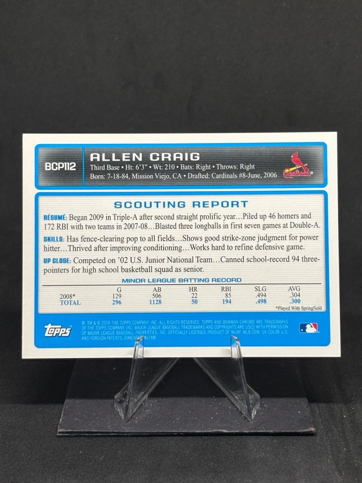 Allen Craig 2009 Bowman Chrome Prospects novato automático #BCP112 St. Louis Cardinals Foto 2 de 2