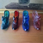 Lot Of 4 Glass Shoes With Cat Heads Daisy Button Hobnail- Fenton and Others