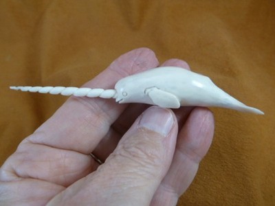 Whale-w130 little white Narwhal Whale of shed ANTLER figurine Bali sea unicorn
