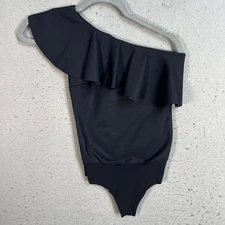 One-Shoulder Ruffle Bodysuit Womens Size XS Commando Black Nylon Blend