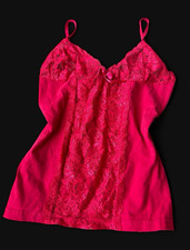 Women&rsquo;s Red Lace Trim Camisole Top Solid Cotton/Spandex Size L