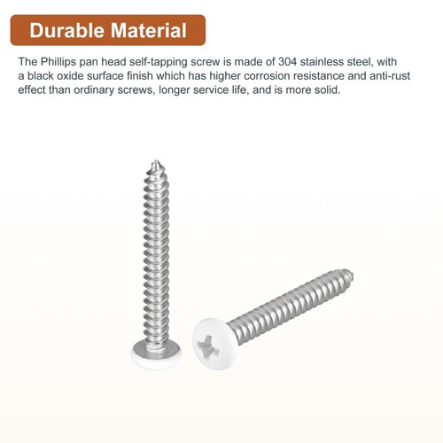 #10x1-1/2" White Screws - 25Pack - 304 Stainless Steel Pan Head Phillips Screw ~ - Picture 2 of 6