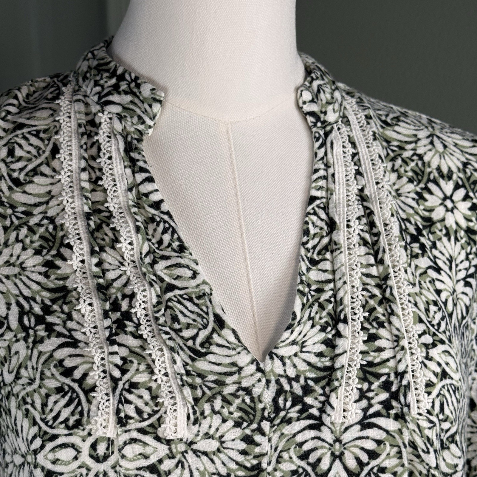 Zara Printed Short Gray Green Floral Cotton Casual Dress, Size XS EUC thumbnail 14