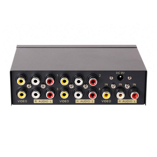 Powered 4 Way 3 RCA Splitter Box 1 in 4 Out Composite Video Audio Distributio...
