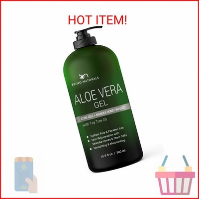 Aloe vera Gel - from 100% Pure Organic Aloe Infused with Manuka Honey, Stem Cell