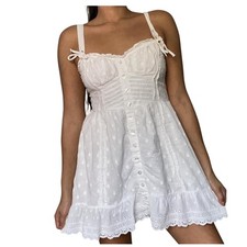 White Cotton Mini Dress Size M Babydoll Cottagecore Prairie Urban Outfitters