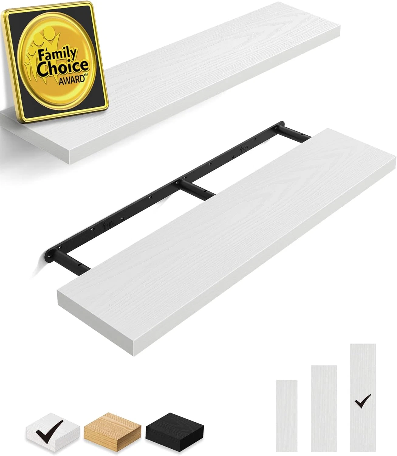 Rustic 36" Floating Wall Shelves - Set of 2 for Home & Office Decor, White