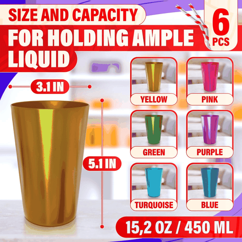 6 Stück Aluminium Becher 15 Unzen leichte robuste und wiederverwendbare Metallbecher - Bild 2 von 9