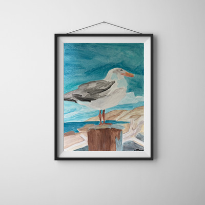 Abstract Expressionism Acrylic Art on 9x12 Paper - Perched Seagull