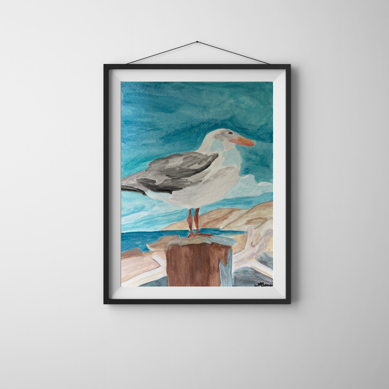 Abstract Expressionism Acrylic Art on 9x12 Paper - Perched Seagull