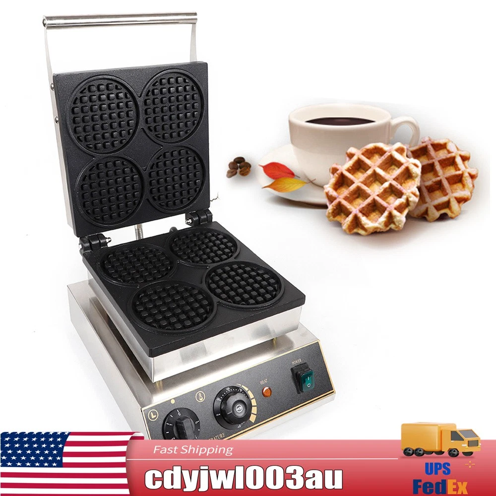 1750W Stainless steel Electric Nonstick 4Pcs Round Waffle Baker Maker Machine US