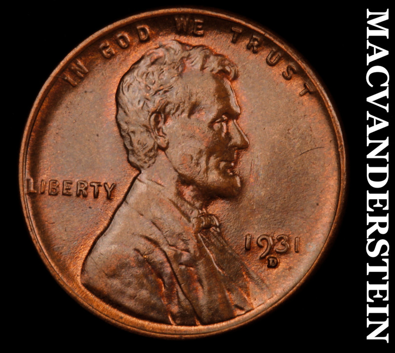 1931-D Lincoln Wheat Cent - Choice Gem Brilliant Uncirculated+++ Lustrous  #M528