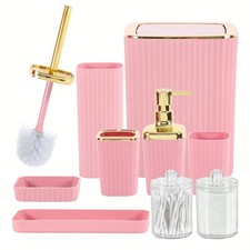 9 Piece Pink Bathroom Accessories Set Soap Dispenser Trash Can Holder