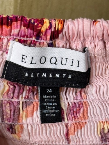 Eloquii Elements Smocked Cropped Top Pink Floral Short Puff Sleeves Plus Size 24 - Picture 7 of 7