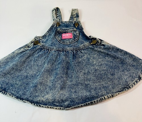 Vintage Oshkosh Overalls Dress Acid Wash Vestbak Denim 100% Cotton USA 2T - Picture 1 of 9